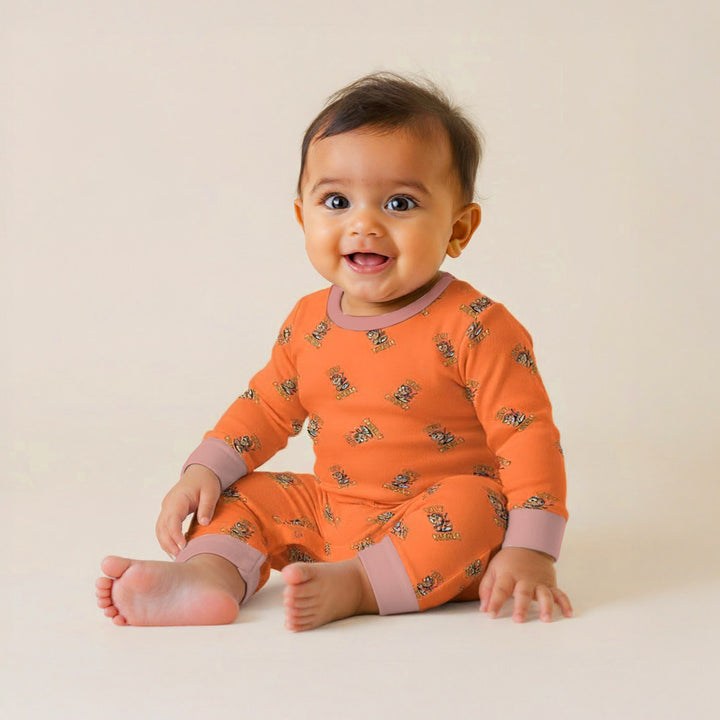 Baby Clothes - Cotton Bodysuit - Bright Orange Color