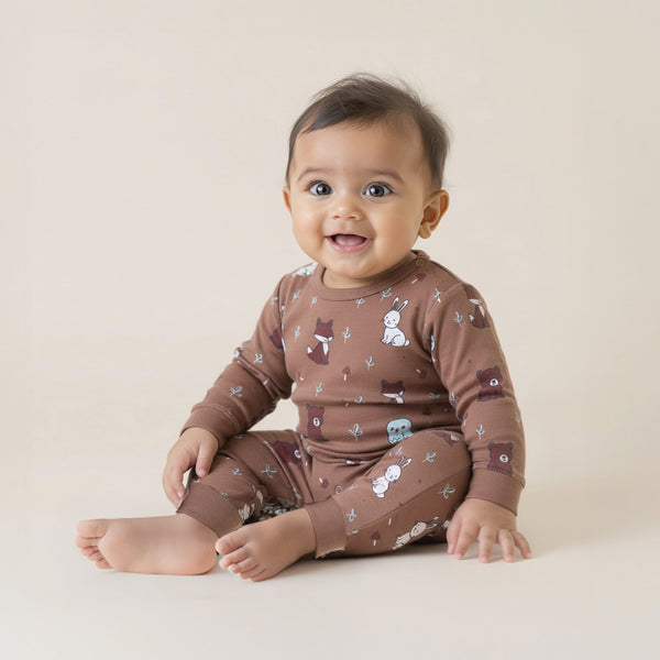 Baby Clothes - Cotton Bodysuit - Brown Color