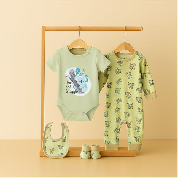 Baby Clothes 4-Piece Cotton Newborn Clothing Set - Green Color