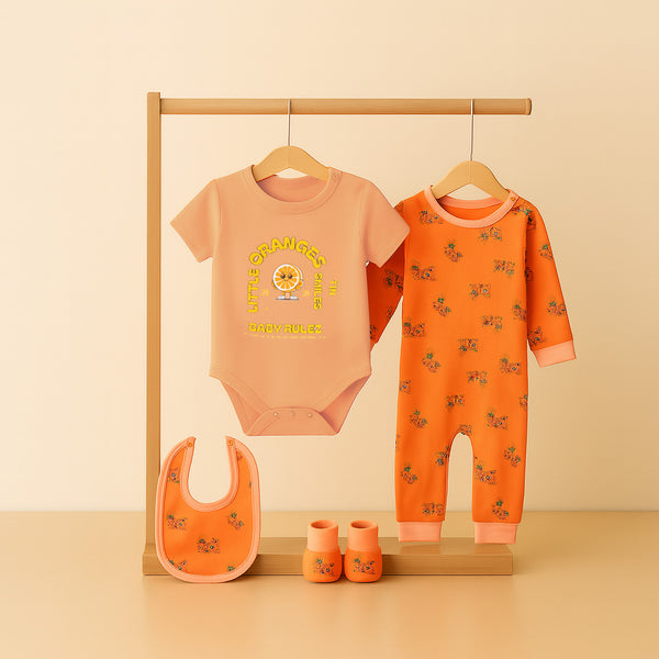 Baby Clothes 4-Piece Cotton Newborn Clothing Set - Orange Color