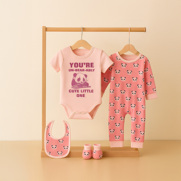 Baby Clothes 4-Piece Cotton Newborn Clothing Set - Pink Color