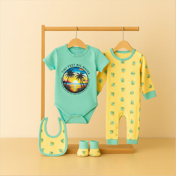 Baby Clothes 4-Piece Cotton Newborn Clothing Set - Yellow & Green Color