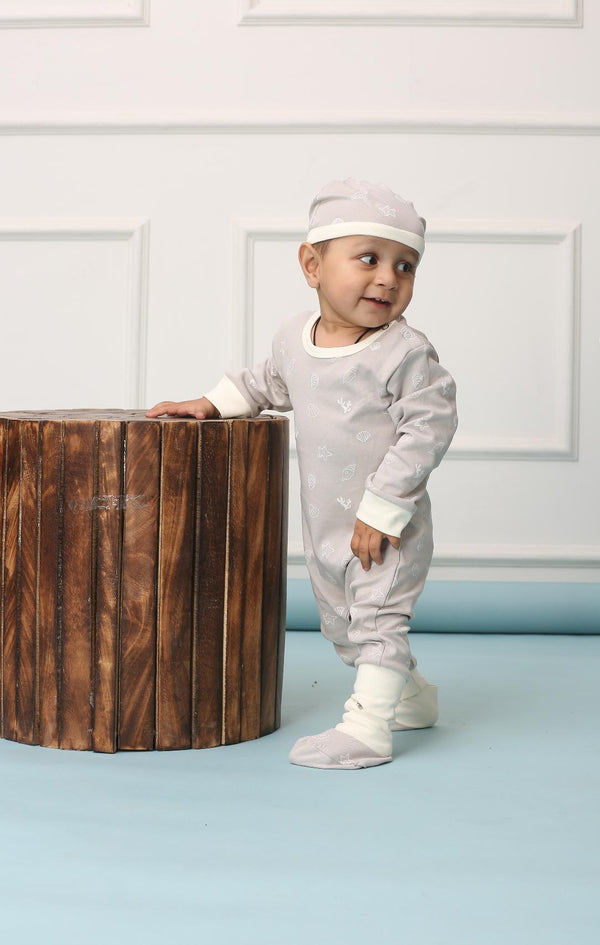 Baby Clothes - Cotton Bodysuit - Grey Color